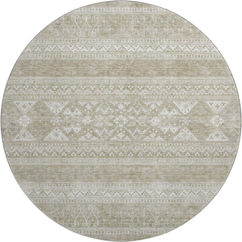 Premium Machine Washable Prisco Khaki Rug, Round 8'