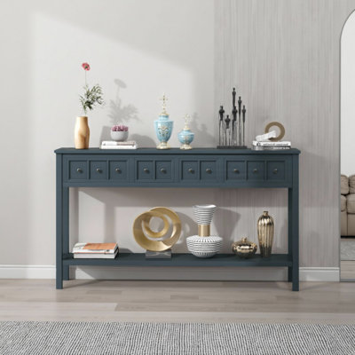 Himanshu Console Table, 60" Long Sofa Table With Two Different Size Drawers and a Bottom Shelf