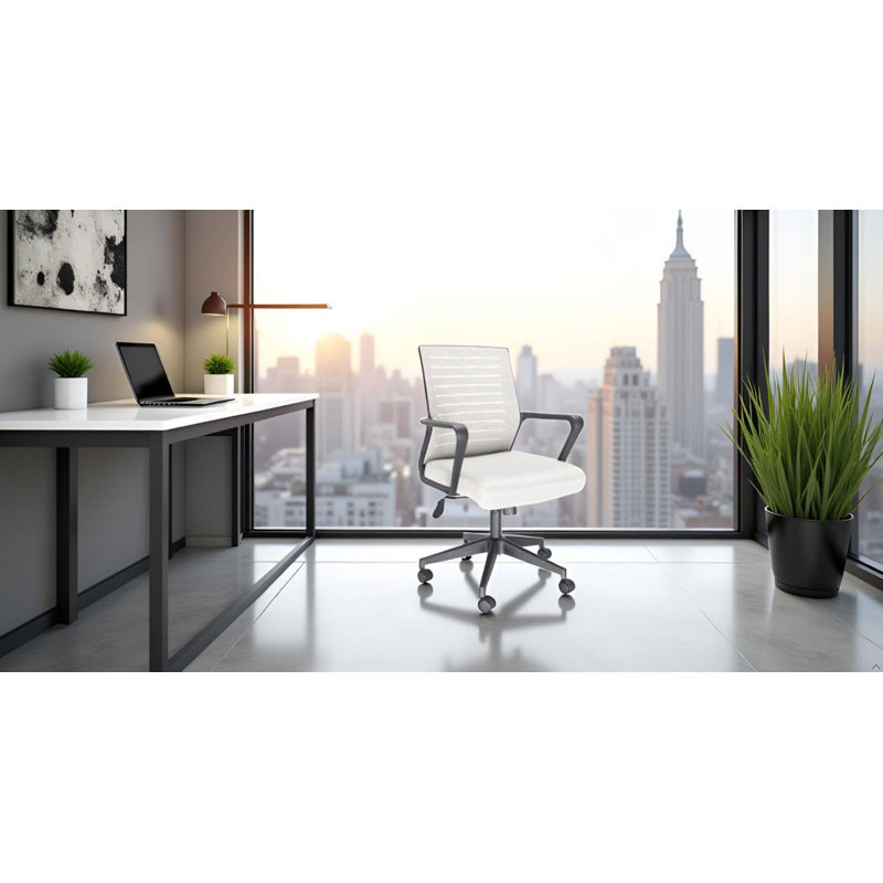 Chaise de bureau à motif à nervures avec accoudoirs, gris clair, Blanc
