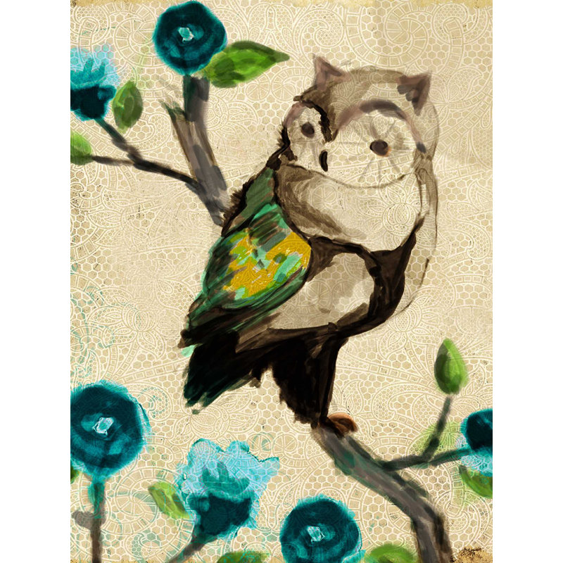 Hibou à l'aquarelle, H 16 po x l 12 po