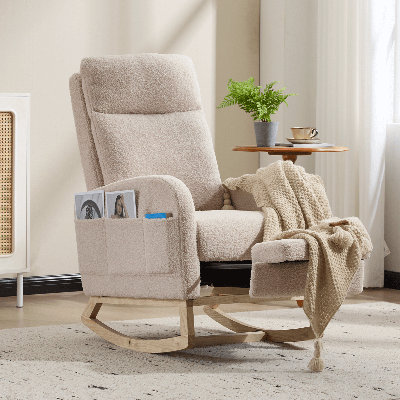 Chaise berçante rembourrée avec dossier haut et poche latérale Teddy