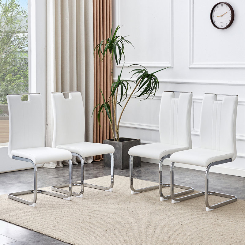 Ensemble de 4 tabourets en cuir de polyuréthane avec pieds en métal, Blanc