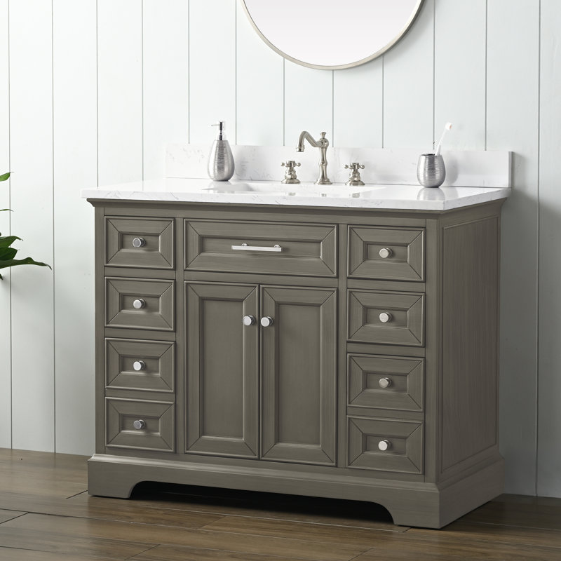 Thompson 42" W Single Bathroom Vanity, Silver Gray/Brushed Nickel