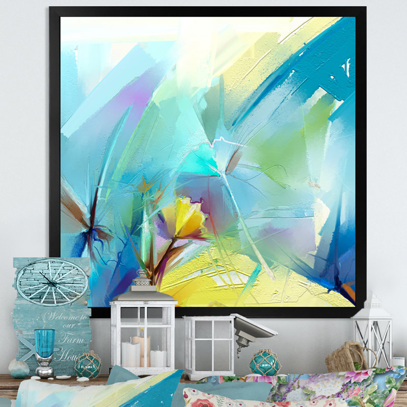 «Turquoise Storm Impression V», reproduction d'art sur toile, Cadre noir, H 16 po x l 16 po x P 1 po