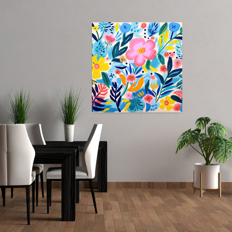 Fleurs bleues, art moderne abstrait, audacieux et coloré