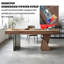 Bureau moderne en placage de noyer de 180 cm de large avec tiroirs et multiprise intégrée, bureau d'ordinateur avec plateau en acrylique et pieds en bois courbés, idéal pour un bureau ou une chambre.-579632411