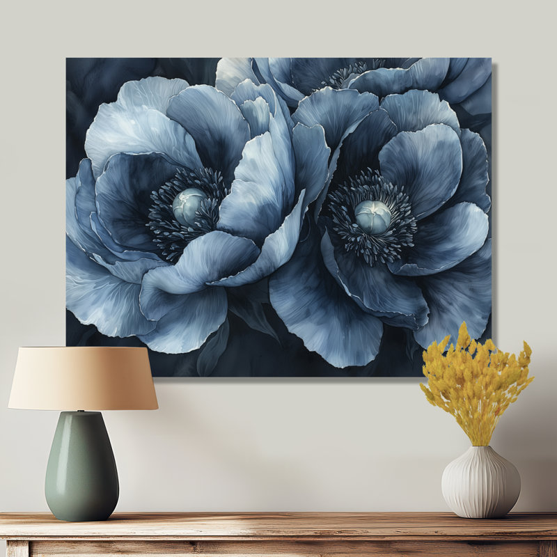 «Illait Blue Mid Night Harmony Pivoines I», art mural pivoines, H 30 po x l 40 po, Toile tendue, Ne s’applique pas