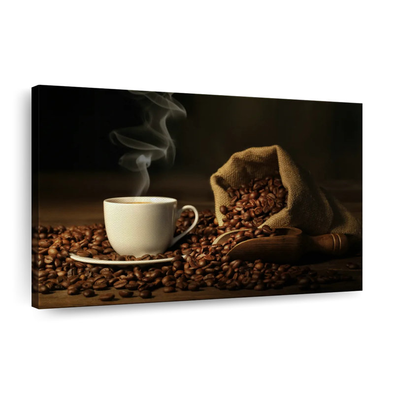 Café et grains de café sur toile, H 8 po x l 12 po x P 1 po