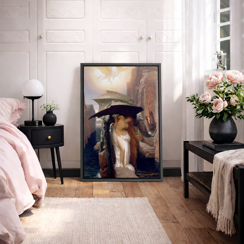 «Mythologique dragon et jeune fille», images classiques classiques, impression sur toile encadrée, Cadre flottant noir
