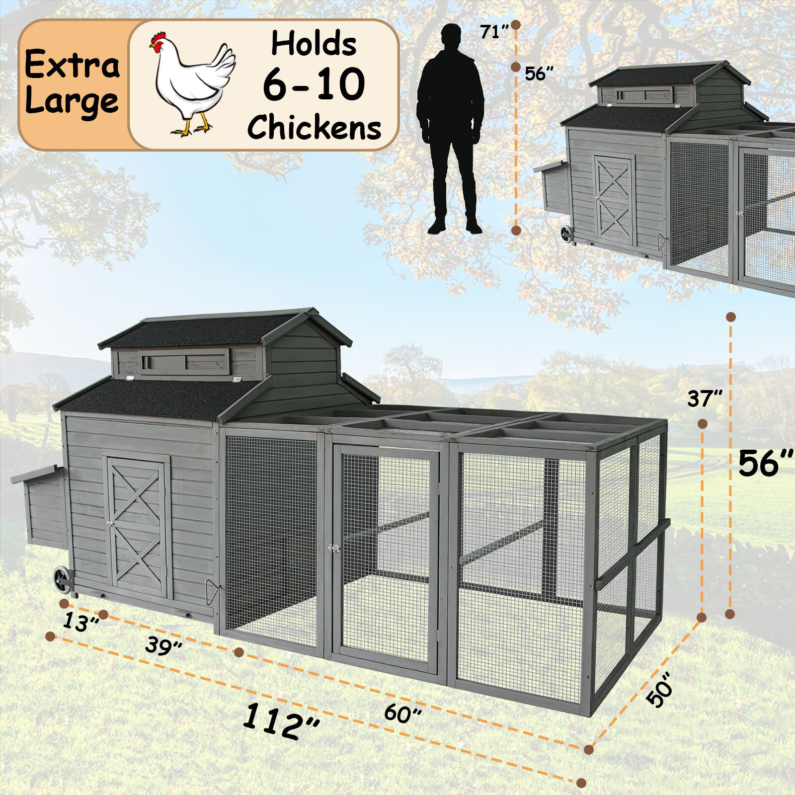 Archie & Oscar™ Chicken Coop for 6-10 Chickens, 112