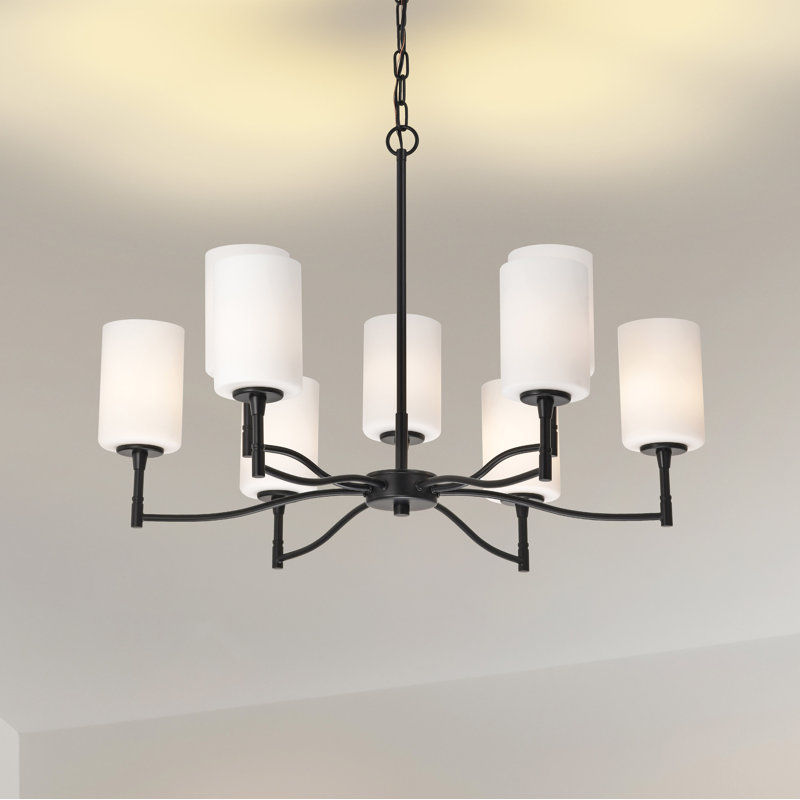 Liam Chandelier Opal Glass, 20.88" H x 30" W x 30" D, Matte Black, 9 Lights