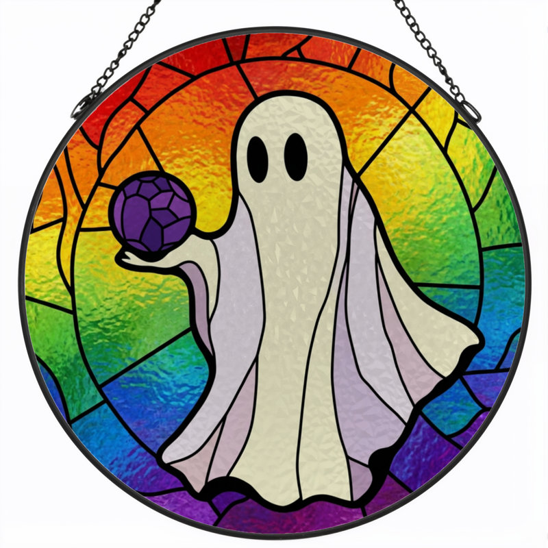 12"H Ghost Sphere Stained Glass Window Panel
