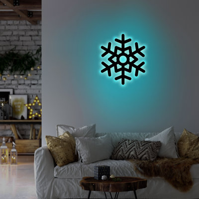 Applique murale décorative à DEL bleue 11,0 po x 12,6 po | Base en bois aggloméré noir (0,1 po d'épaisseur), 60 DEL / m, 300 lumens, 3 000 K blanc chaud | Adaptateur 12V 1A, système de suspension intégré, conception élégante et écoénergétique