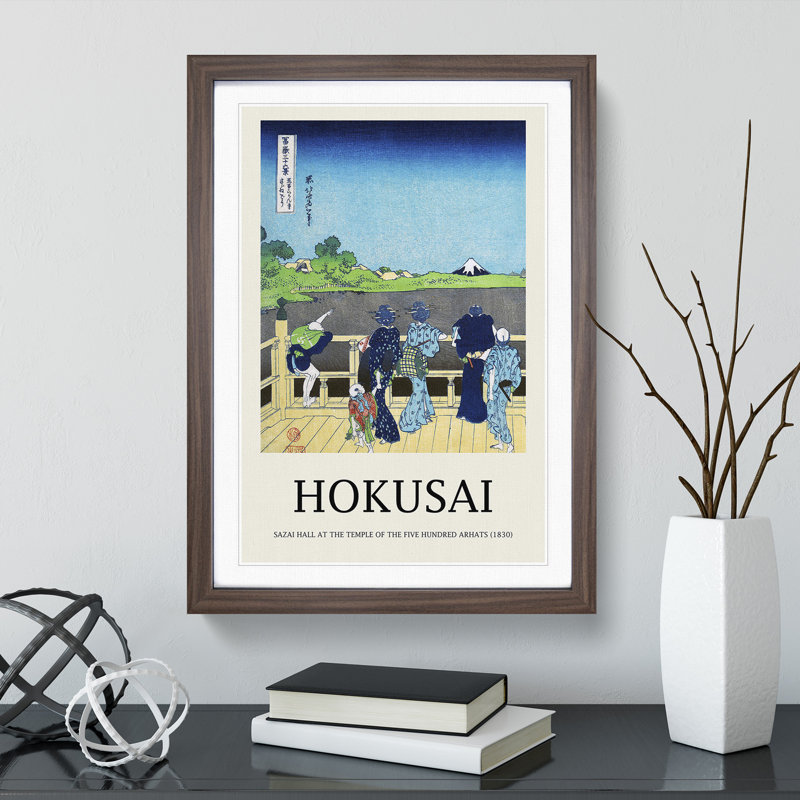View of Mt. Fuji from Sazai Hall by Katsushika Hokusai - Picture Frame Art Prints, 36cm H x 27cm W x 2cm D, Walnut