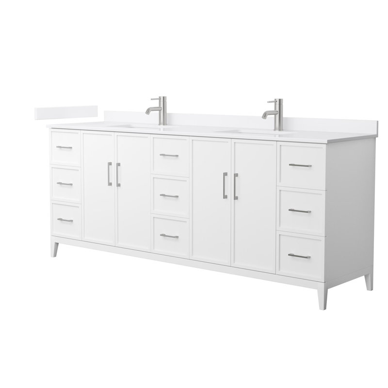 Elan 84'' W Vanity, White Cultured Marble, Brushed Nickel, White