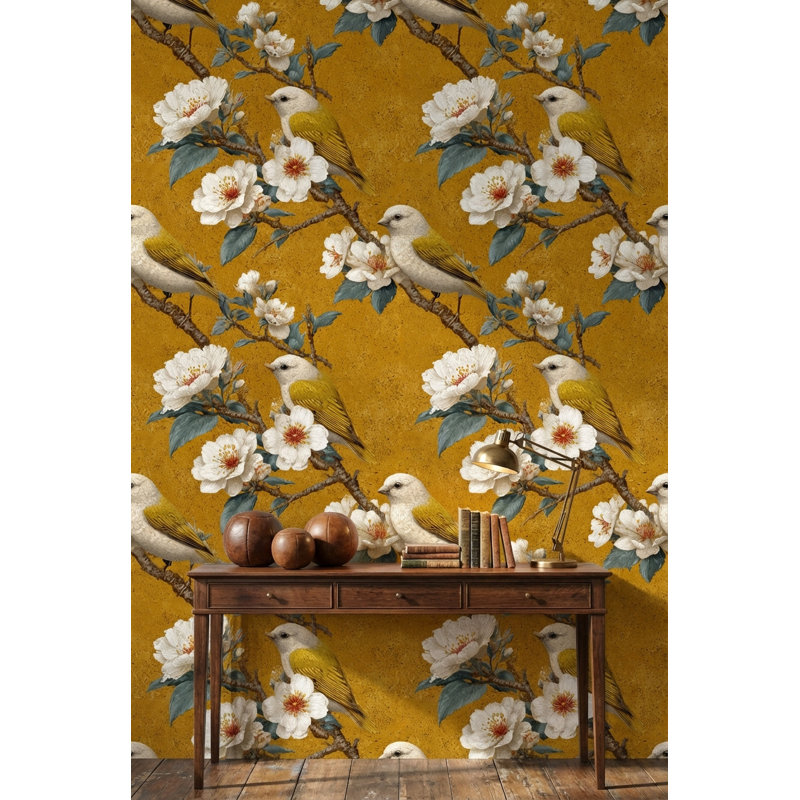 Papier peint floral avec oiseaux