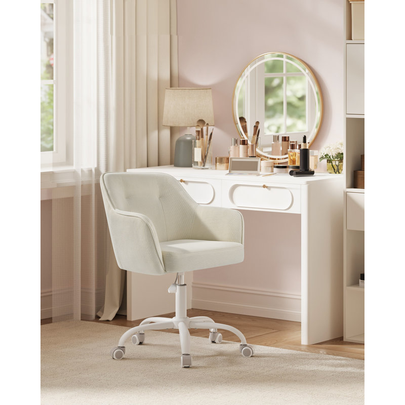 Office Chair, Swivel Desk Chair, For Makeup Vanity, Adjustable Height, Armrests, 110 Kg Load, Corduroy Fabric, Office, Study, Bedroom, Sand Beige