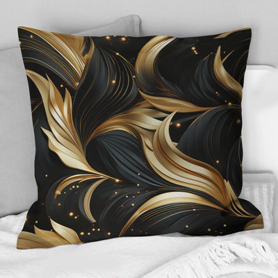 Midnight Charm Gold And Black III - Marble Printed Throw Pillow