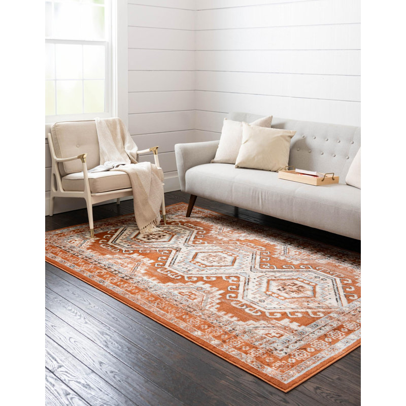 Tapis oriental en terre cuite / ivoire, Rectangle 10 pi x 14 pi 1 po