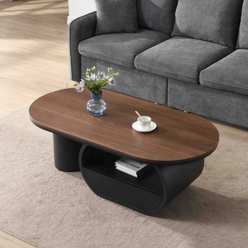 Table basse ovale Luxury, Brun, Bois, Noir