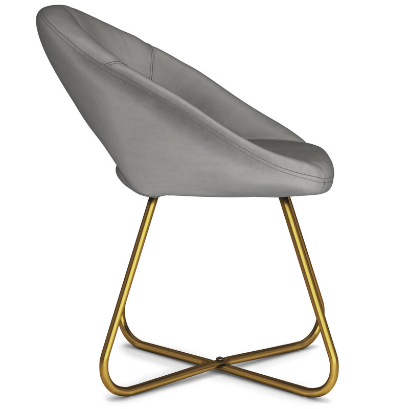 Barrett 25"W Upholstered Velvet Contemporary Accent Chair with Curved Back and Gold Metal Base, Gray Velvet