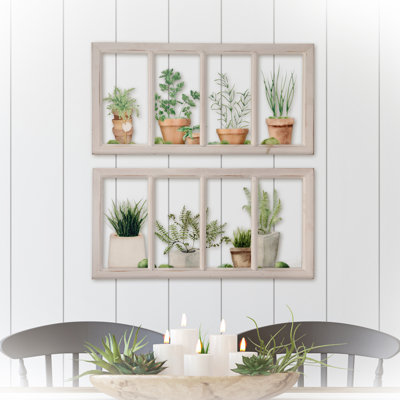 Ensemble de 2 décorations murales plantes dans un cadre de fenêtre