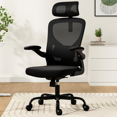 Fauteuil de bureau ergonomique avec filet rabattable et respirant, noir, support lombaire de bureau réglable facile à assembler, confort de travail