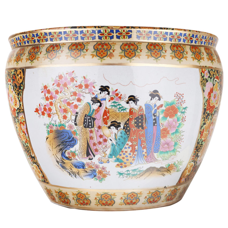Pot à fleurs japonais Satsuma Peacock, H 15 po x l 18 po x P 18 po