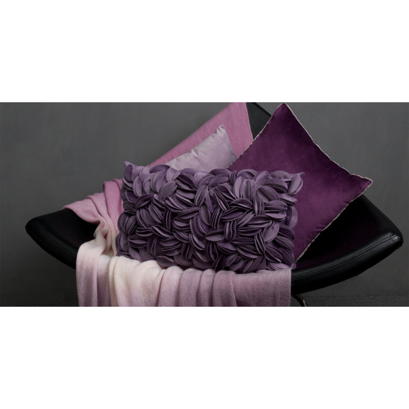 Housse de coussin brodée, Rectangle H 12 po x l 20 po, Mauve - velours de polyester