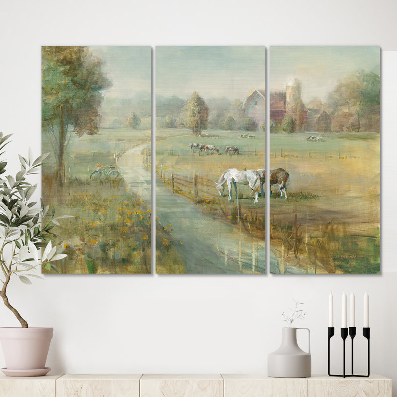 Tranquil Country Field - Reproduction d'art sur toile tendue à pièces multiples, H 28 po x l 36 po x P 1 po