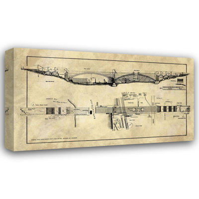 Lavoie, Tina Gallery Wrapped Canvas Art: George Washington Bridge Blueprint Industrial Farmhouse