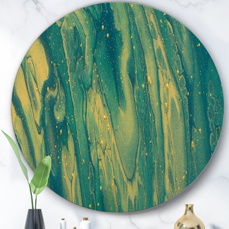 «Emerald Green and Gold Marble», reproduction sur cercle métallique, H 11 po x l 11 po