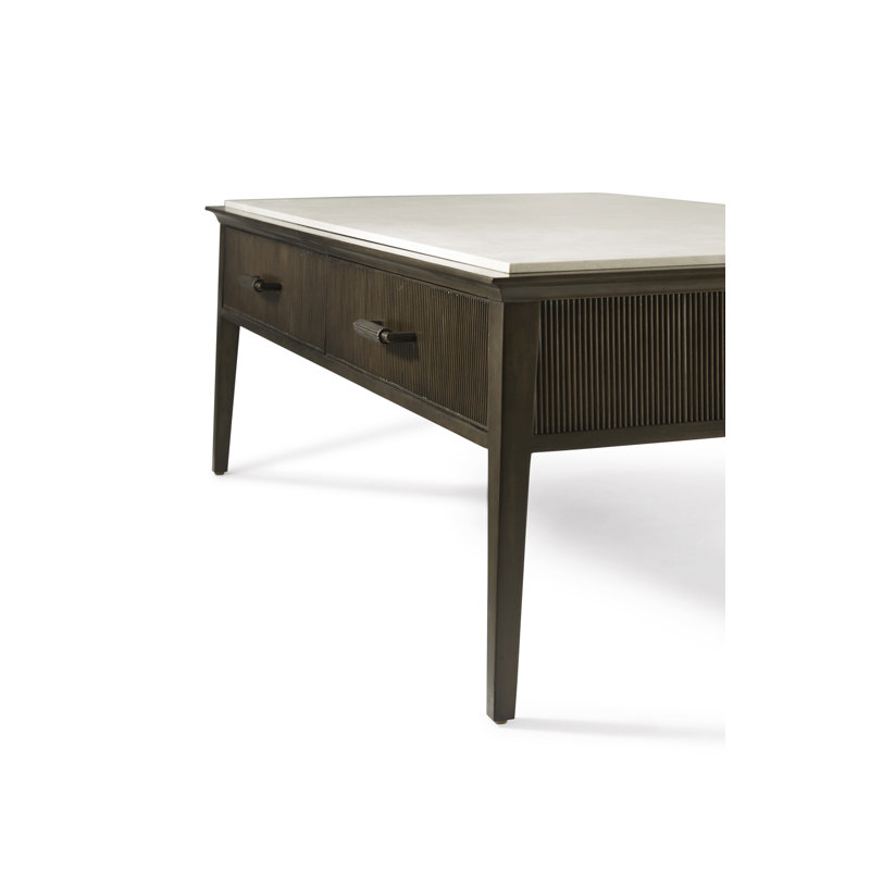 Bistre Wood Coffee Table with Marble Top and Storage