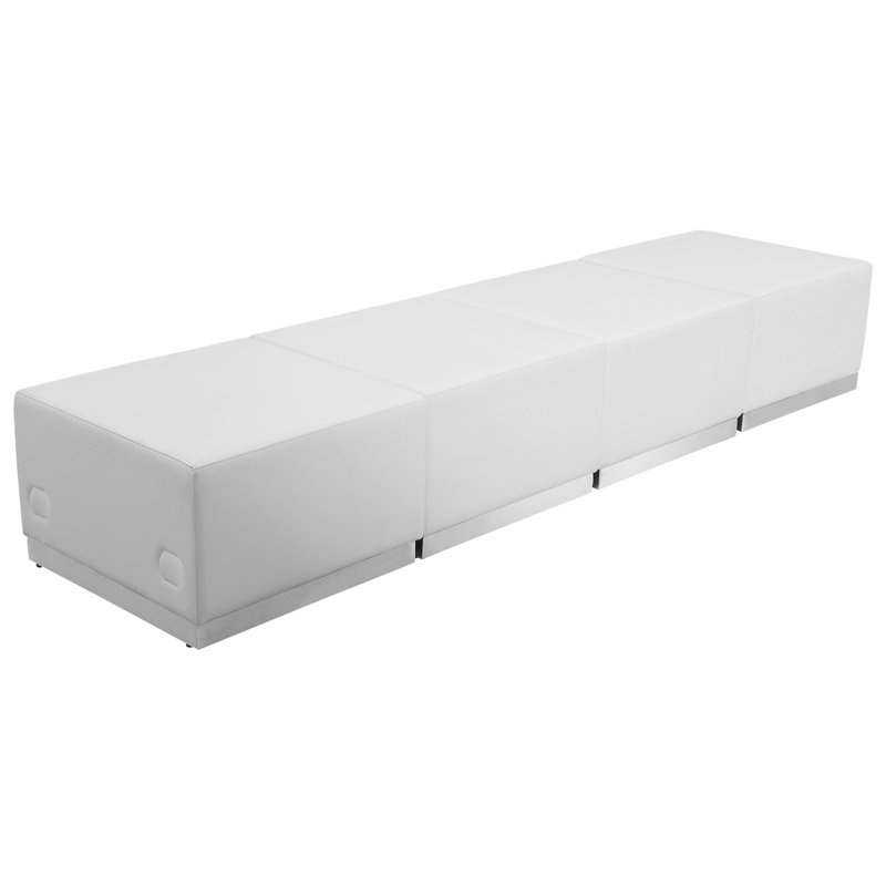 Melrose White Faux Leather Four Piece Reception Set with Ottoman