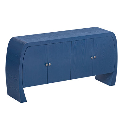Elegant Ash Veneer Cabinet In Navy With Curved Legs And Ample Space Four-Door Blue Construction For Home