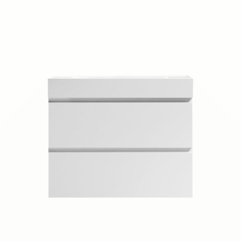 Lavabo intégré à surface solide sans armoire, drain et robinet, couleur blanc brillant