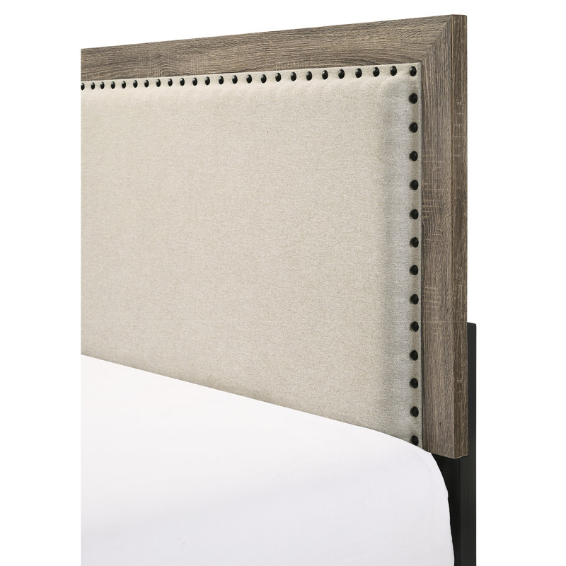 Mobilier de chambre simple avec tête de lit grise, lit en bois 1pc et base solide, moderne, Gris, Lit simple