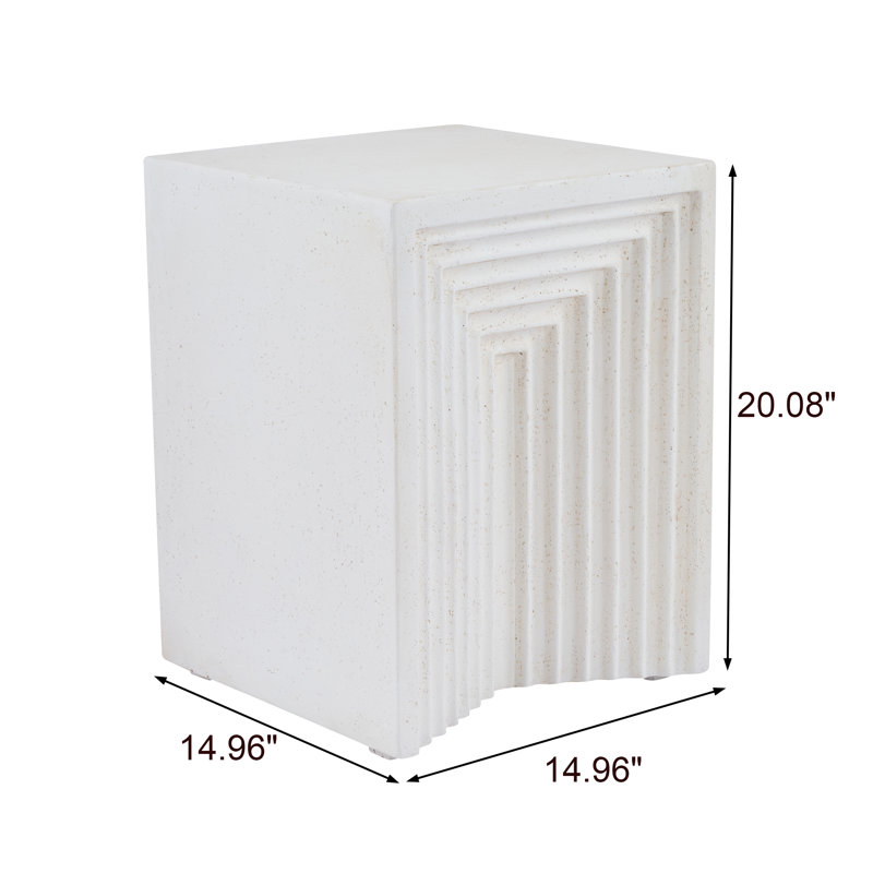 Cayson Outdoor Geometric Texture MGO Side Table with Sculptural Cube Form