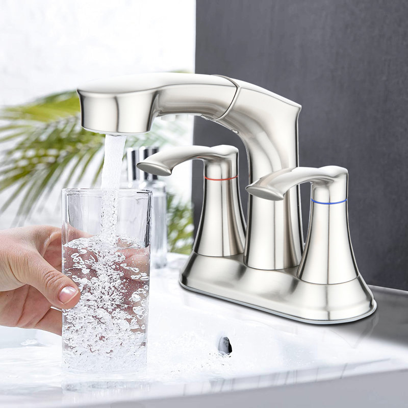 Brushed Nickel Bathroom Faucet, 2 Handle 4 Inch, Pull Down , Stainless Steel, Rust, Construction Materials Inch Out Tarnish ,