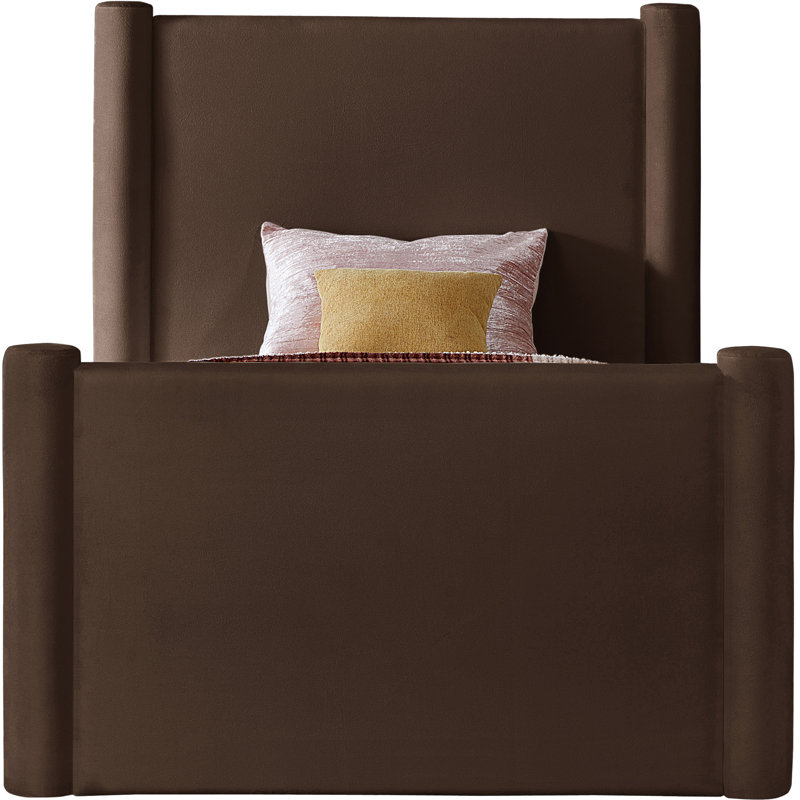 Elias Upholstered Platform Bed, Twin, Brown Velvet