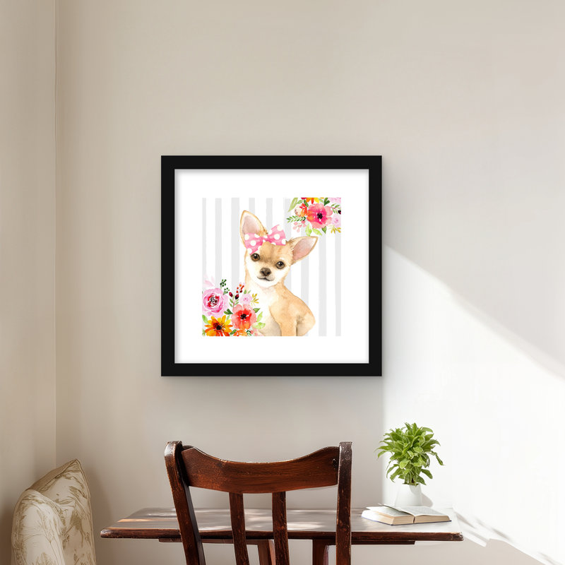 Chihuahua avec imprimé encadré mat blanc | Décoration intérieure