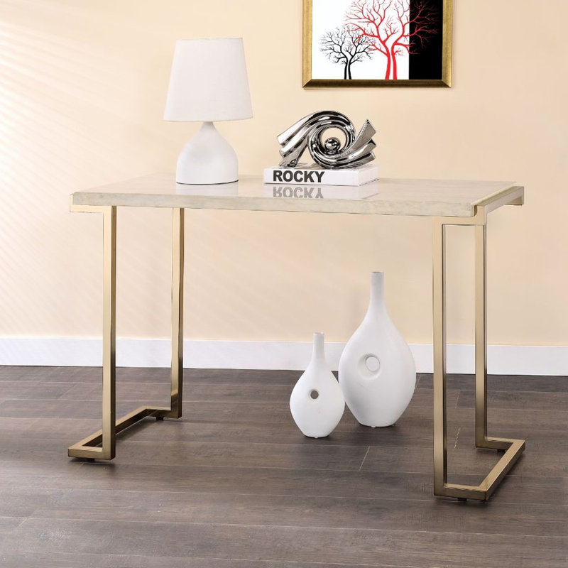 Table rectangulaire en faux marbre avec base en métal champagne, poids de 22 lb, style moderne - table colorée, profondeur de produit de 44 pouces, hauteur de 30, assemblage requis