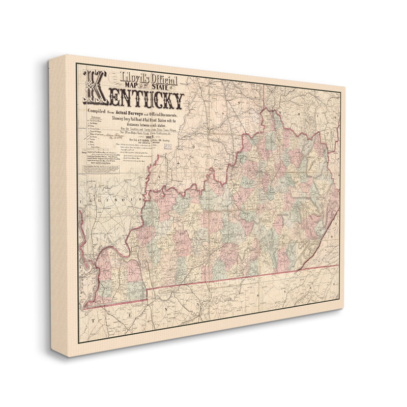 Vintage Kentucky State Map Print on Canvas, 30" x 24"