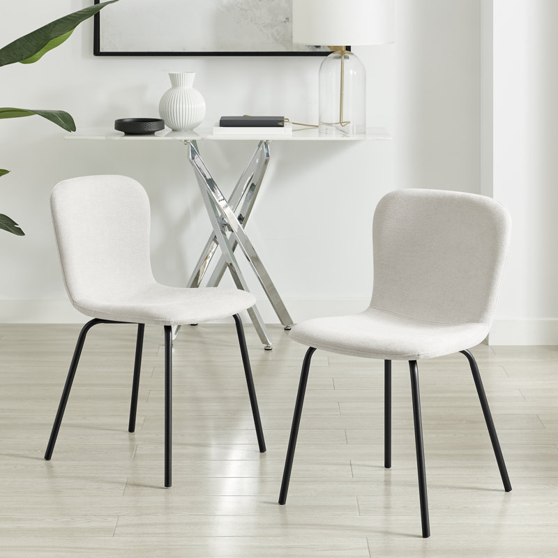 Aston Wing Backed Linen Dining Chairs With Tapered Metal Legs (Set Of 2) - Contemporary Design, Cream