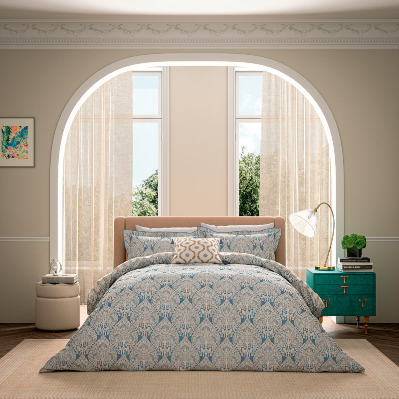 Lerena Cotton Floral Duvet Cover Set with Pillowcases, Blue, Double Duvet Cover Set + 2 Pillowcases