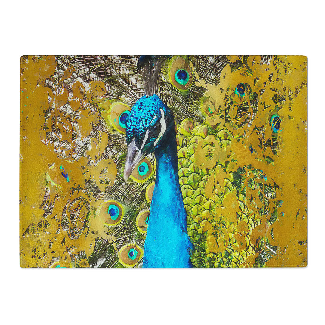 Dazzling Peacock Bird  Glass Chopping Board