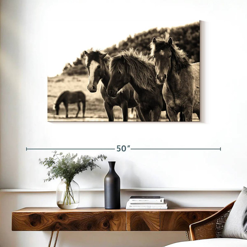 Chevaux trois sépia, H 26 po x l 39 po