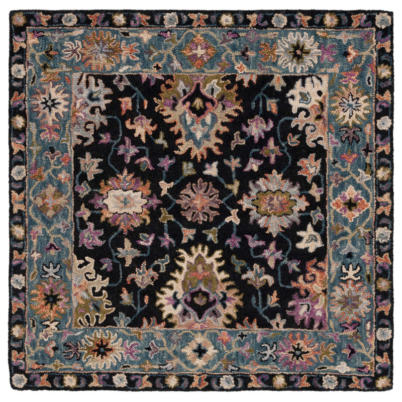 Hand Tufted Wool/Cotton Oriental Rug in Beige/Black/White, Square 5'