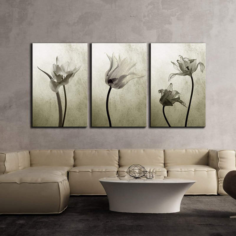 3 pièces de tulipes abstraites transparentes en rétro-éclairage sur toile, 3 pièces