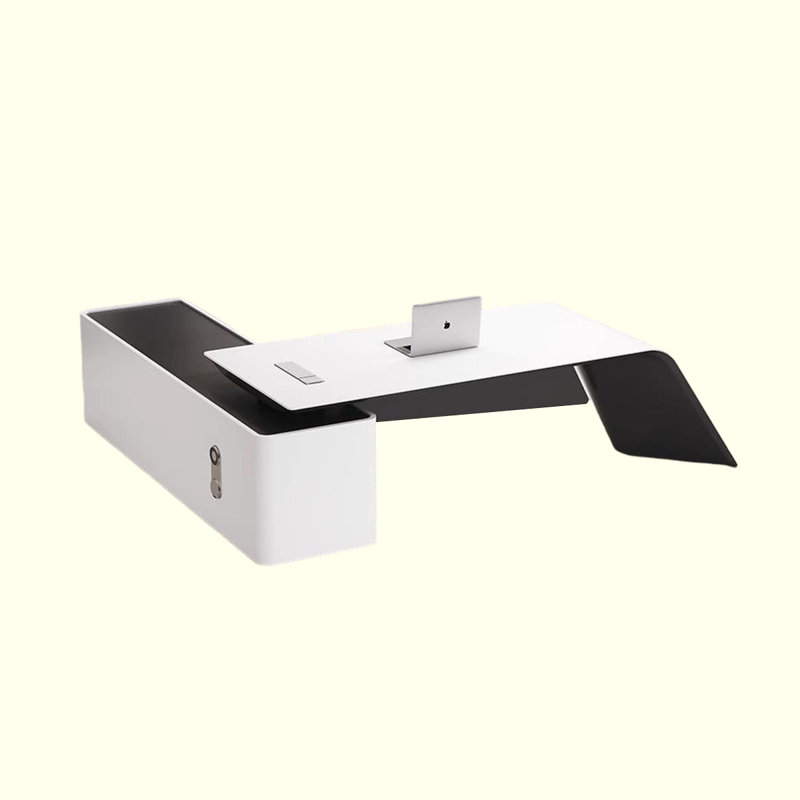 Bureau de direction 86,61 "haut de gamme en forme de L blanc créatif, H 27,56 po x l 86,61 po x P 70,87 po
